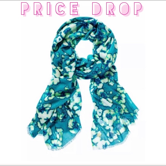 🌺SALE 🌺JUICY COUTURE BLUE WASHED HIBISCUS SCARF - Picture 8 of 8